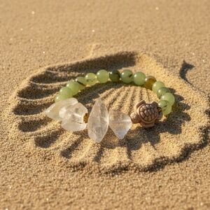 Drifting Current: One of a Kind Quartz and Serpentine Gemstone Turtle Bracelet